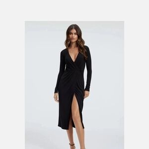Good American Black Long Sleeve Wrap Dress